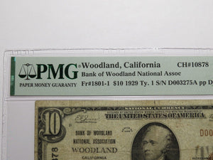 $10 1929 Woodland California CA National Currency Bank Note Bill Ch. #10878 F15