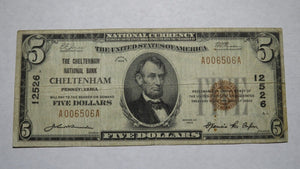 $5 1929 Cheltenham Pennsylvania PA National Currency Bank Note Bill! Ch. #12526