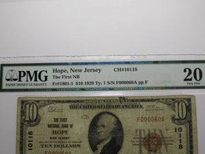 $10 1929 Hope New Jersey NJ National Currency Bank Note Bill Ch. #10118 VF20 PMG