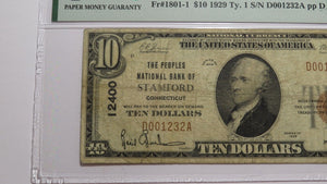 $10 1929 Stamford Connecticut National Currency Bank Note Bill #12400 VF25 PMG