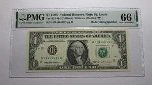 $1 1995 Radar Serial Number Federal Reserve Currency Bank Note Bill PMG UNC66EPQ