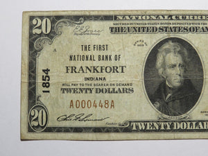 $20 1929 Frankfort Indiana IN National Currency Bank Note Bill Charter #1854 VF