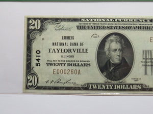 $20 1929 Taylorville Illinois IL National Currency Bank Note Bill Ch #5410 UNC58