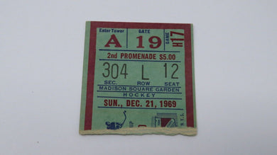 December 21, 1969 New York Rangers Vs. Oakland Seals NHL Hockey Ticket Stub