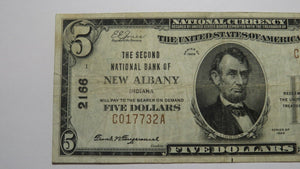 $5 1929 New Albany Indiana IN National Currency Bank Note Bill Charter #2166 VF