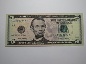 $5 2017 Radar Serial Number Federal Reserve Currency Bank Note Bill #34933943