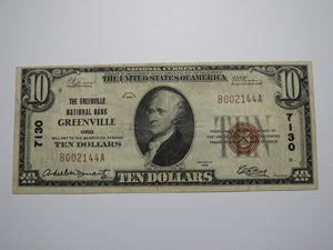 $10 1929 Greenville Ohio OH National Currency Bank Note Bill Charter #7130 VF