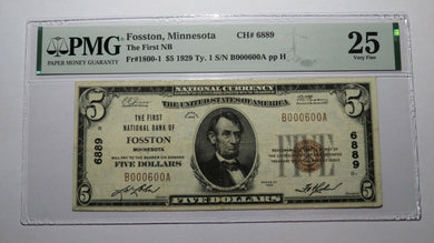 $5 1929 Fosston Minnesota MN National Currency Bank Note Bill Ch. #6889 VF25 PMG