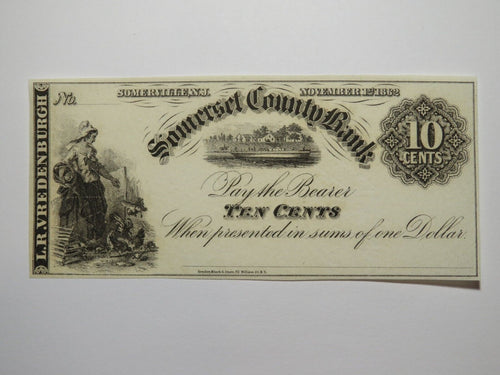 $.10 1862 Somerville New Jersey Obsolete Currency Bank Note Bill Somerset UNC+++