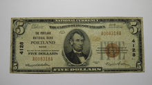 Load image into Gallery viewer, $5 1929 Portland Maine ME National Currency Bank Note Bill Charter #4128 FINE+