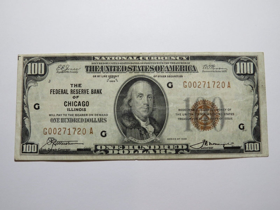 $100 1929 Chicago Illinois National Currency Federal Reserve Bank Note Bill VF++