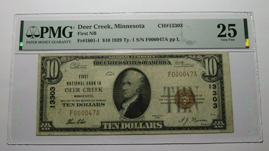 $10 1929 Deer Creek Minnesota MN National Currency Bank Note Bill Ch #13303 VF25