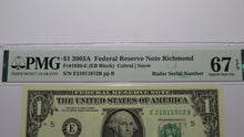 Load image into Gallery viewer, $1 2003 Radar Serial Number Federal Reserve Currency Bank Note Bill PMG UNC67EPQ