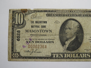 $10 1929 Masontown Pennsylvania National Currency Bank Note Bill Ch #6528 RARE!