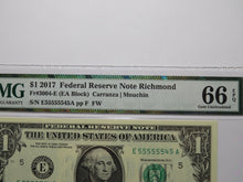 Load image into Gallery viewer, $1 2017 Near Solid Serial Number Federal Reserve Bank Note Bill UNC66 #55555545