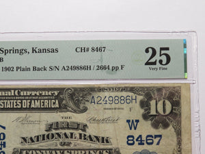 $10 1902 Conway Springs Kansas KS National Currency Bank Note Bill Ch #8467 VF25