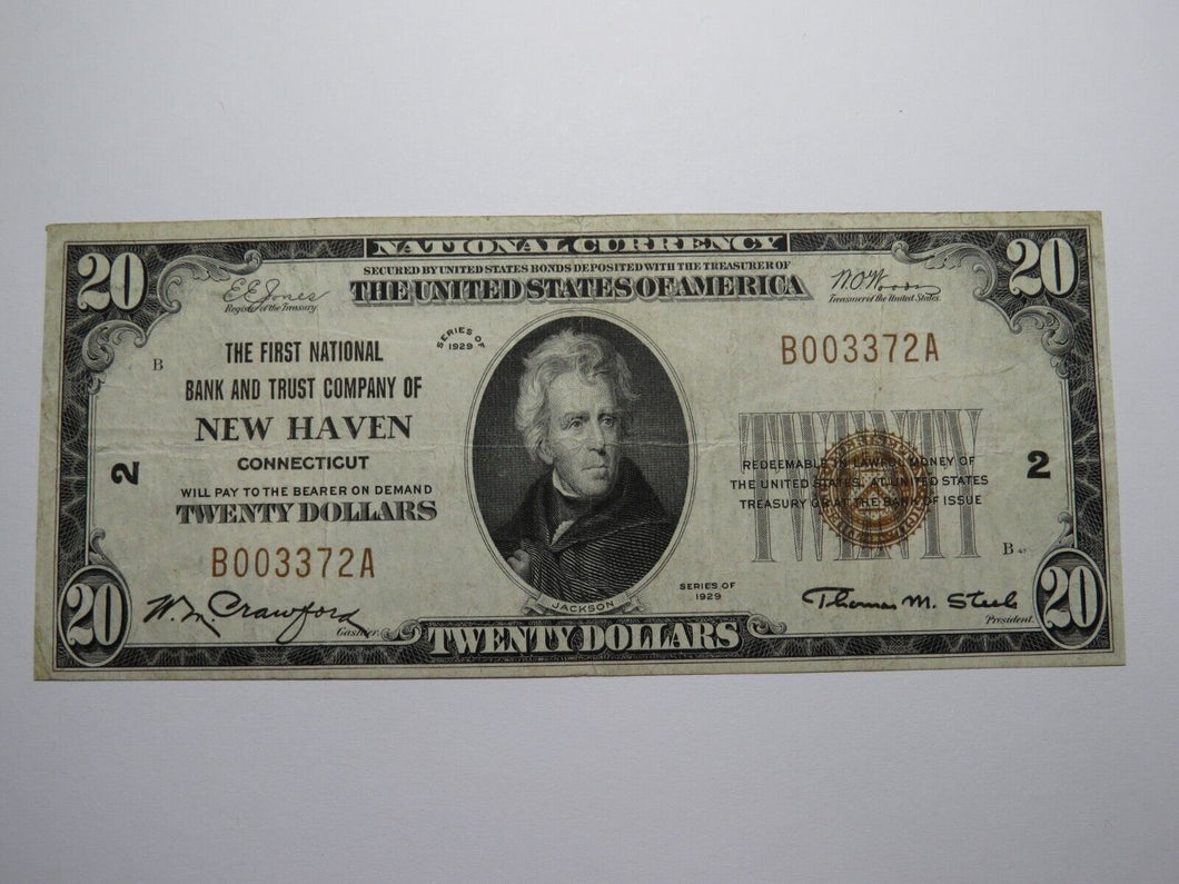 $20 1929 New Haven Connecticut CT National Currency Bank Note Bill Ch. #2 VF++