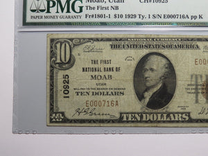 $10 1929 Moab Utah UT National Currency Bank Note Bill Charter #10925 VF25 PMG