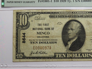 $10 1929 Minco Oklahoma OK National Currency Bank Note Bill Ch.#8644 VF25 PMG