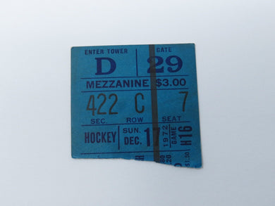 December 17, 1972 New York Rangers Vs Pittsburgh Penguins NHL Hockey Ticket Stub