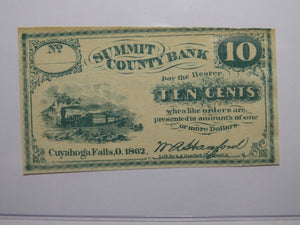 $.10 1862 Cuyahoga Falls Ohio OH Obsolete Currency Bank Note Bill Summit County