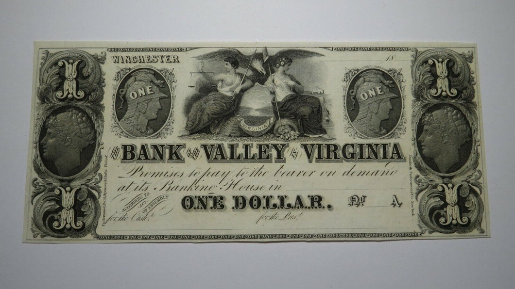 $1 18__ Winchester Virginia Obsolete Currency Bank Note Bill Bank of the Valley!