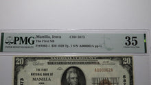 Load image into Gallery viewer, $20 1929 Manilla Iowa IA National Currency Bank Note Bill Ch. #5873 VF35 PMG