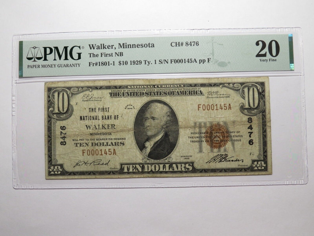 $10 1929 Walker Minnesota MN National Currency Bank Note Bill Ch #8476 VF20 PMG