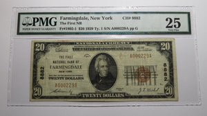 $20 1929 Farmingdale New York NY National Currency Bank Note Bill #8882 VF25 PMG