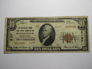 $10 1929 Boyertown Pennsylvania PA National Currency Bank Note Bill #2137 FINE!