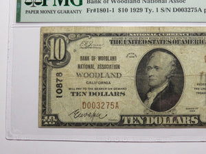 $10 1929 Woodland California CA National Currency Bank Note Bill Ch. #10878 F15