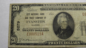 $20 1929 Evanston Illinois IL National Currency Bank Note Bill Ch. #5279 FINE!