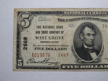 Load image into Gallery viewer, $5 1929 West Grove Pennsylvania PA National Currency Bank Note Bill Ch. #2669 VF