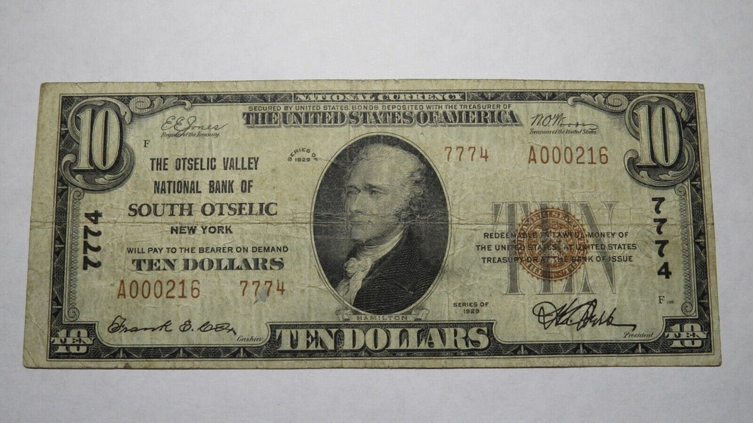 $10 1929 South Otselic New York NY National Currency Bank Note Bill #7774 FINE!