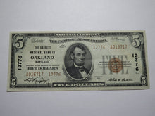 Load image into Gallery viewer, $5 1929 Oakland Maryland MD National Currency Bank Note Bill Ch. #13776 XF++++