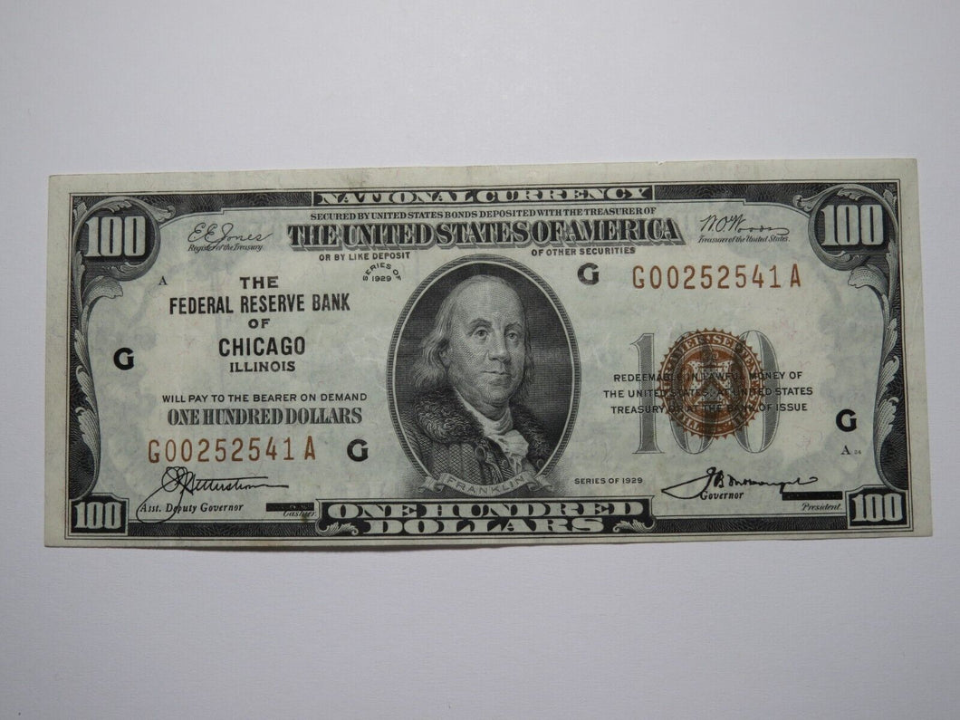 $100 1929 Chicago Illinois IL National Currency Note Federal Reserve Bank XF!!