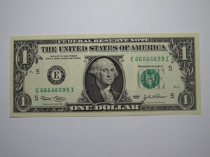 $1 2003 Near Solid Flipper Serial Number Federal Reserve Bank Note Bill 66666699