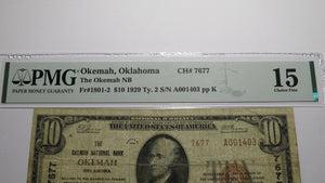 $10 1929 Okemah Oklahoma OK National Currency Bank Note Bill Ch. #7677 F15 PMG