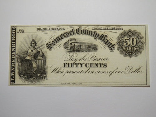 $.50 1862 Somerville New Jersey Obsolete Currency Bank Note Bill Somerset UNC+++