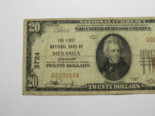 Load image into Gallery viewer, $20 1929 Menasha Wisconsin WI National Currency Bank Note Bill Charter #3724