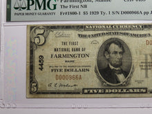 Load image into Gallery viewer, $5 1929 Farmington Maine ME National Currency Bank Note Bill Ch. #4459 VF20 PMG