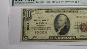 $10 1929 Waseca Minnesota MN National Currency Bank Note Bill Ch. #6544 VF20 PMG