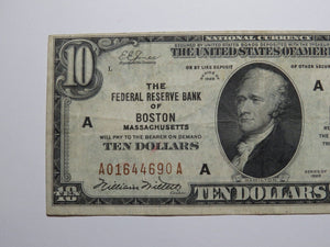 $10 1929 Boston Massachusetts National Currency Federal Reserve Bank Note VF+