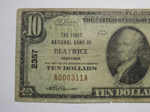 $10 1929 Beatrice Nebraska National Currency Bank Note Bill Charter #2357 RARE