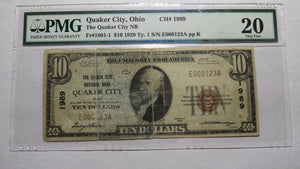 $10 1929 Quaker City Ohio OH National Currency Bank Note Bill Ch. #1989 VF PMG