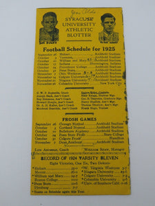 1925 Syracuse University Athletic Blotter Varsity Football Game Schedule Orange