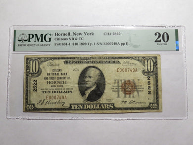 $10 1929 Hornell New York NY National Currency Bank Note Bill Ch. #2522 VF20 PMG