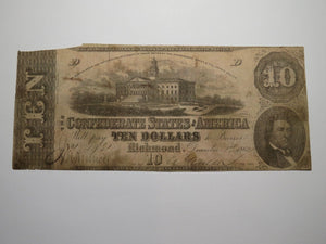 $10 1862 Richmond Virginia VA Confederate Currency Bank Note Bill RARE T52 VG