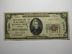 $20 1929 Kansas City Missouri MO National Currency Bank Note Bill Ch. #11344