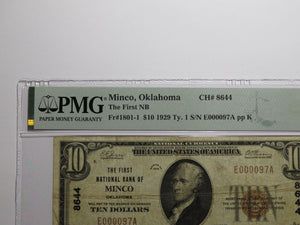 $10 1929 Minco Oklahoma OK National Currency Bank Note Bill Ch.#8644 VF25 PMG